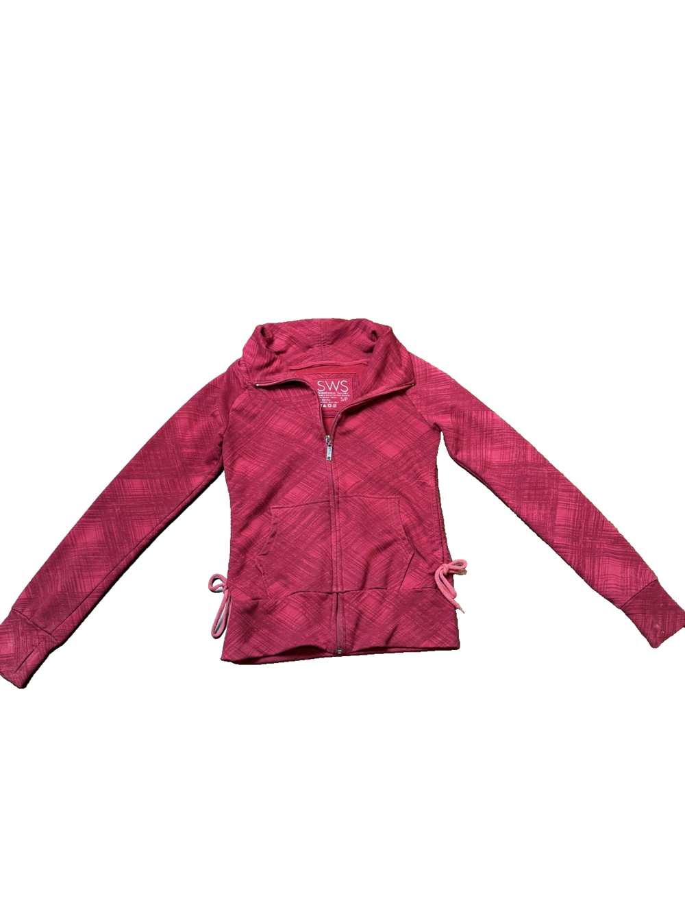 SWS Streetwear Society Jacket Womens Small Red Zip Up Funnel Neck Drawcord Ties